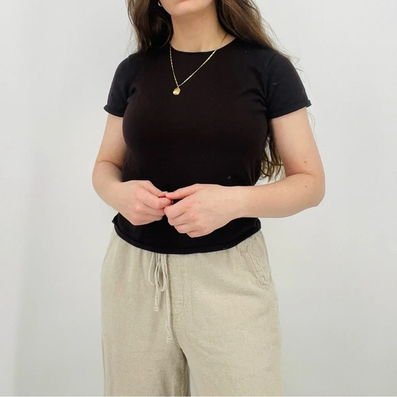 eileen fisher 100% wool mocha brown minimalist top shortsleeve size M - Picture 3 of 8